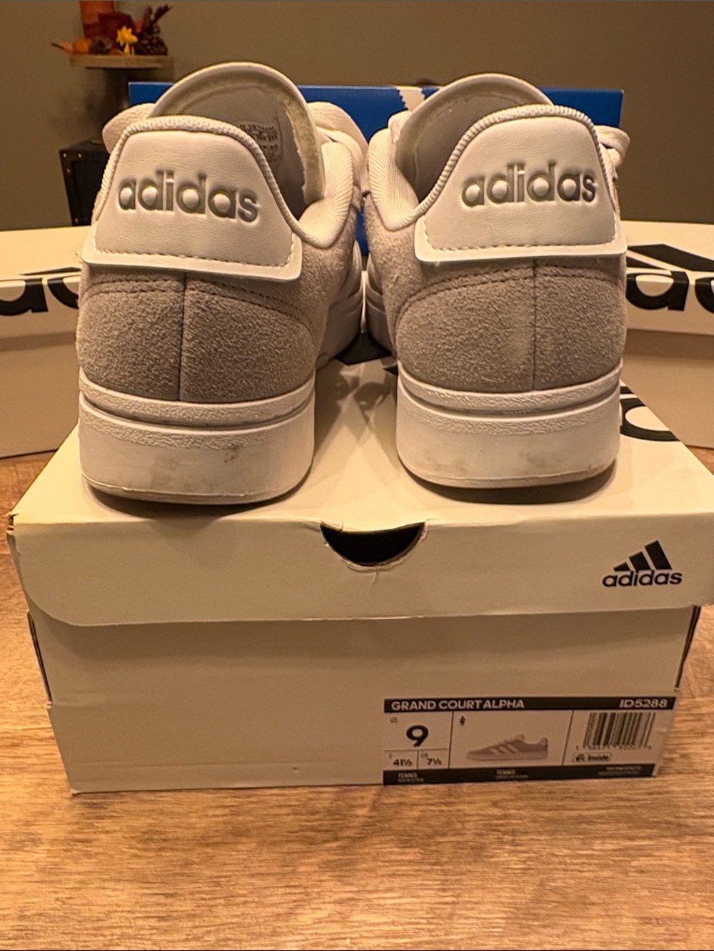 adidas Womens Grand Court Suede Sneakers in Light Gray and White 9